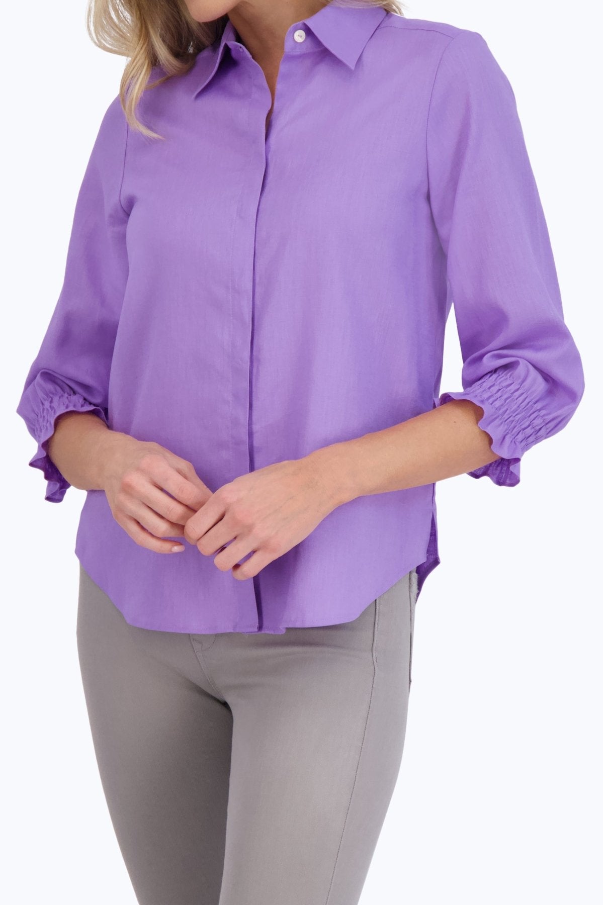 Olivia Women's Solid Linen 3/4 Sleeve Casual Shirt - Breathable Summer Top for Office, Travel & Everyday Wear