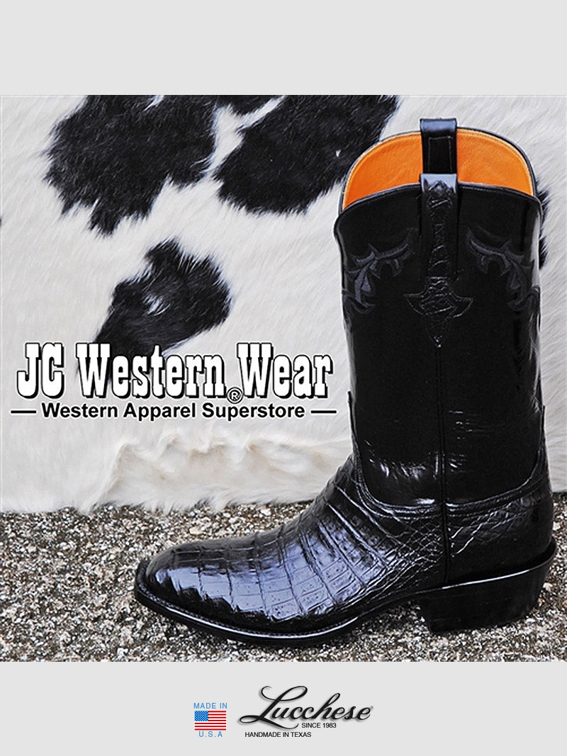 Lucchese GC9613.13 Men's Classic Ultra Caiman Belly Skin Cowboy Boots - Black Western Boots for Men | Perfect for Rodeo, Country Dancing & Western Fashion