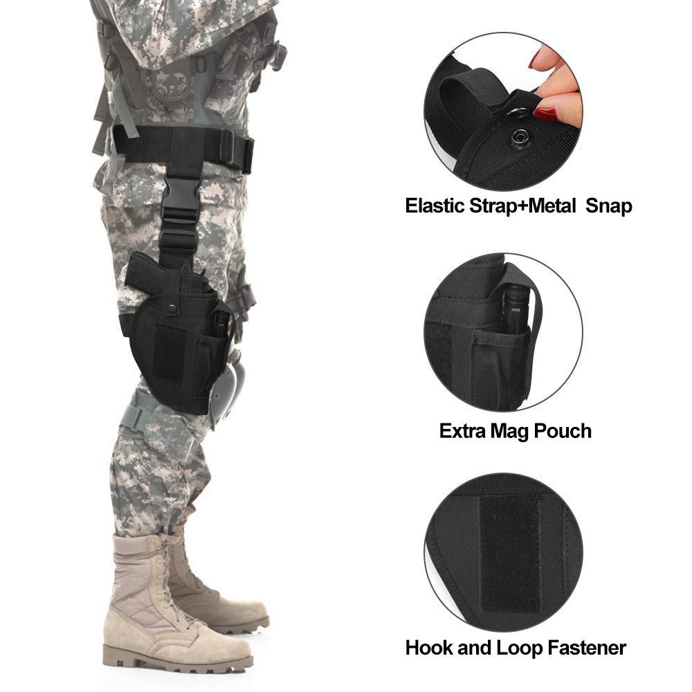 Tactical Drop Leg Holster with Adjustable Belt Support - Military Airsoft Thigh Gun Holster & Utility Pouch for Outdoor Shooting, Hunting, and Airsoft Games