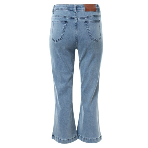 BERNIE CROP FLARE JEANS for Women - Light Blue High Waisted Short Leg Denim Pants | Perfect for Casual Wear, Date Night & Summer Outfits