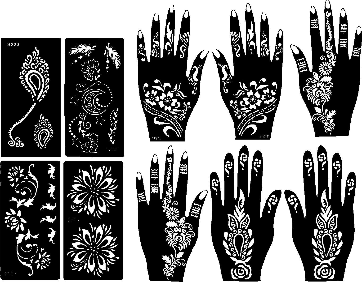 Premium Temporary Henna Tattoo Stencil Kit for Hands, Body & Face - Floral Design No. 1001 (T-1008) - Safe & Easy DIY Mehndi Art for Women & Girls - Perfect for Weddings, Festivals & Parties