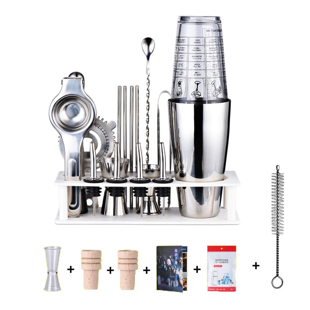 22-Piece Professional Bartender Kit with Stand - Stainless Steel Cocktail Shaker Set for Home Bars, Parties & Mixed Drinks | Durable Bar Accessories for Margaritas, Mojitos & Cocktail Making