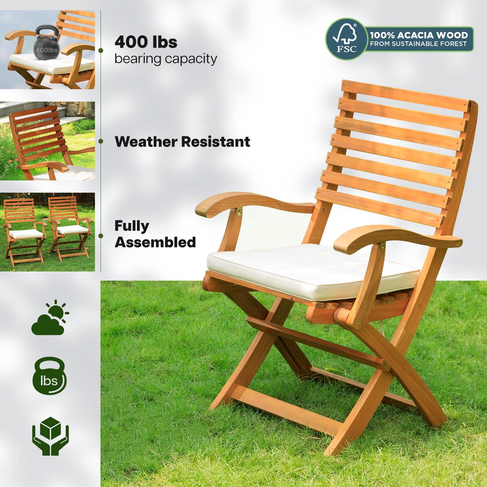 Idzo Patio Bistro Armchairs Set of 2 - Outdoor Dining Chairs with Escanor Bistro End Table - Perfect for Backyard, Garden, Patio, and Restaurant Outdoor Seating