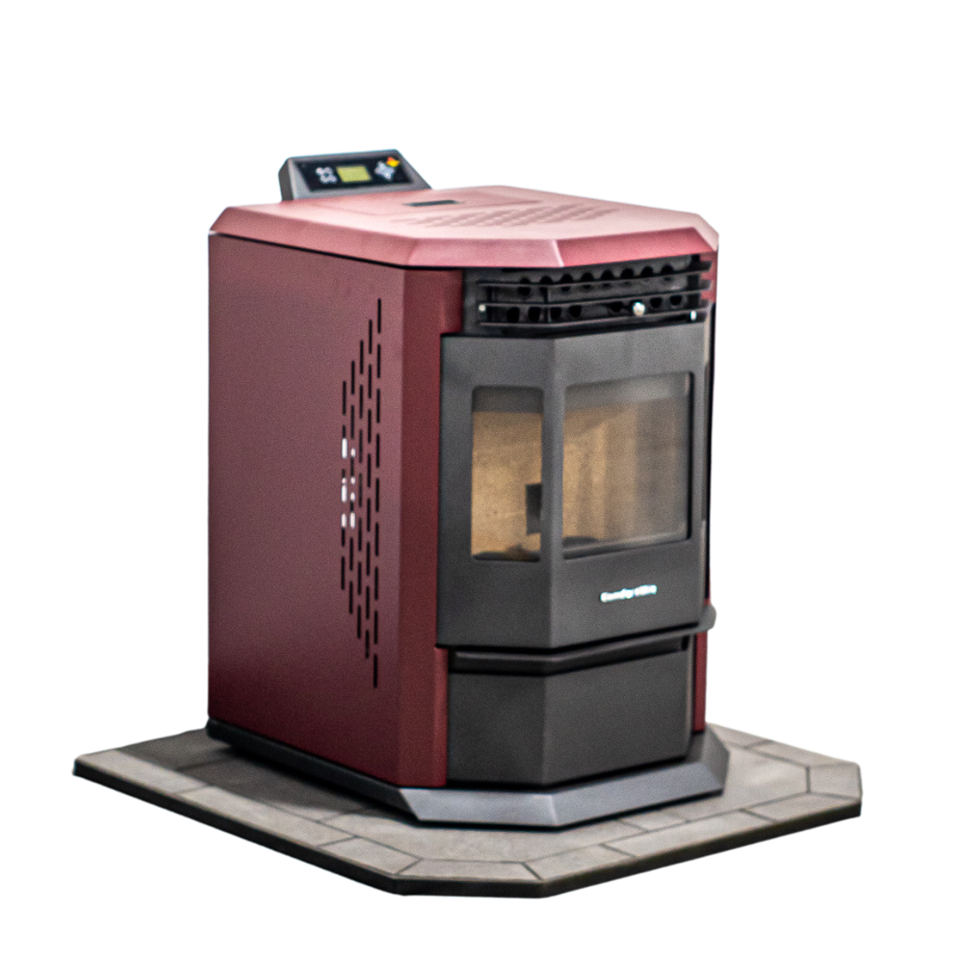 HP22 Burgundy Pellet Stove with Pewter Hearth Pad - Efficient Heating Combo for Home, Cabin & RV | Eco-Friendly Wood Pellet Stove with Safety Base