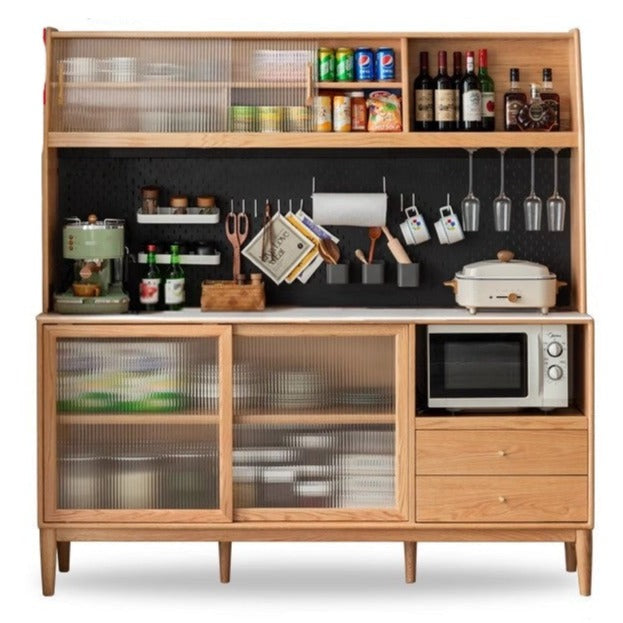 Solid Oak Wood Sideboard Buffet Cabinet - Multi-Functional Storage for Dining Room, Living Room & Entryway - Rustic Farmhouse Style Furniture for Home Decor