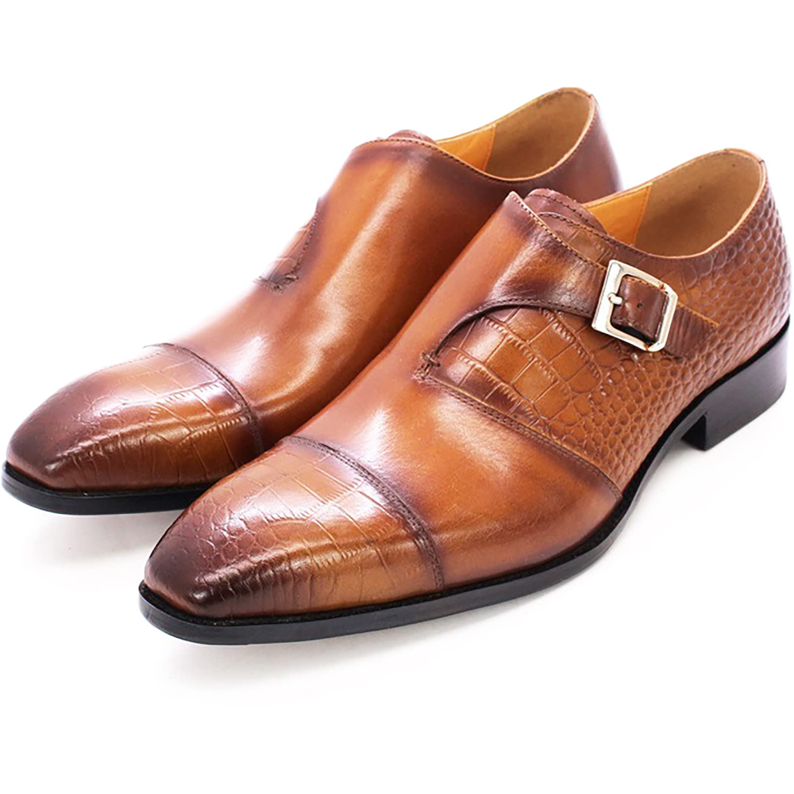 Men's Genuine Leather Loafers - Comfortable Slip-On Monk Shoes | Classic Oxford Business Dress Shoes for Wedding & Office | Brown Size 43 | Perfect for Formal Events, Business Meetings & Smart Casual Occasions