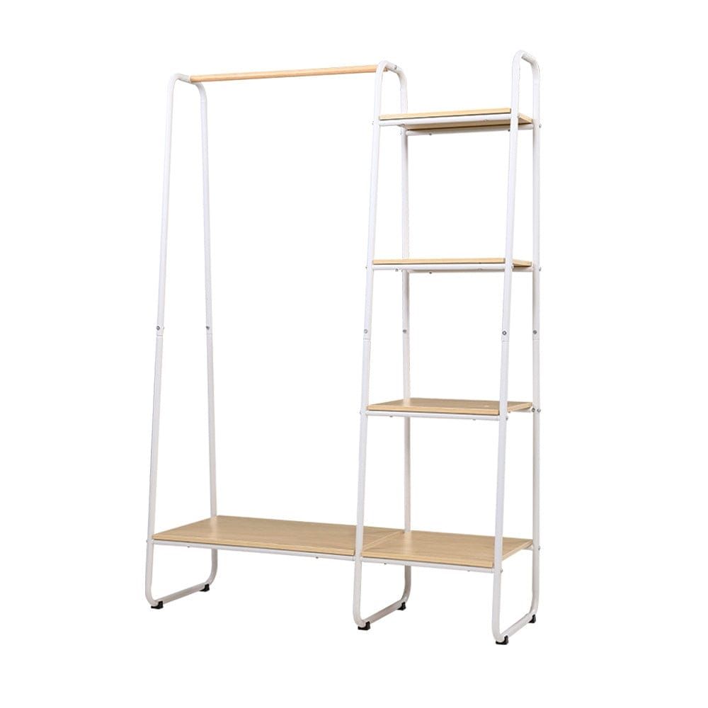 White Closet Storage Rack with Hanging Shelf - Space Saving Wardrobe Organizer for Clothes, Shoes & Accessories | Perfect for Bedroom, Closet & Dorm Organization