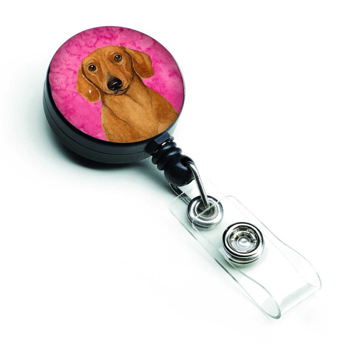Pink Dachshund Retractable Badge Reel - Cute Dog ID Holder for Nurses, Teachers, Healthcare Workers - Perfect for Work, Conventions & Events