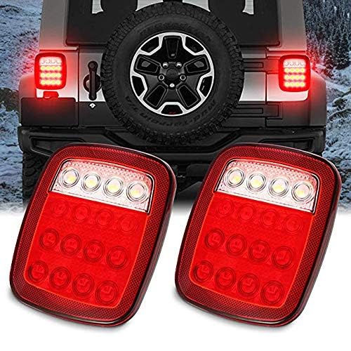 Universal LED Trailer Tail Lights - Brake Turn Signal Reverse Running Back Up Stop Rear Lights for JK CJ Truck Van RV SUV Bus Cargo - DC12V Red/White - 1 Year Warranty (Pack of 2) - Perfect for Night Driving & Heavy Duty Vehicles