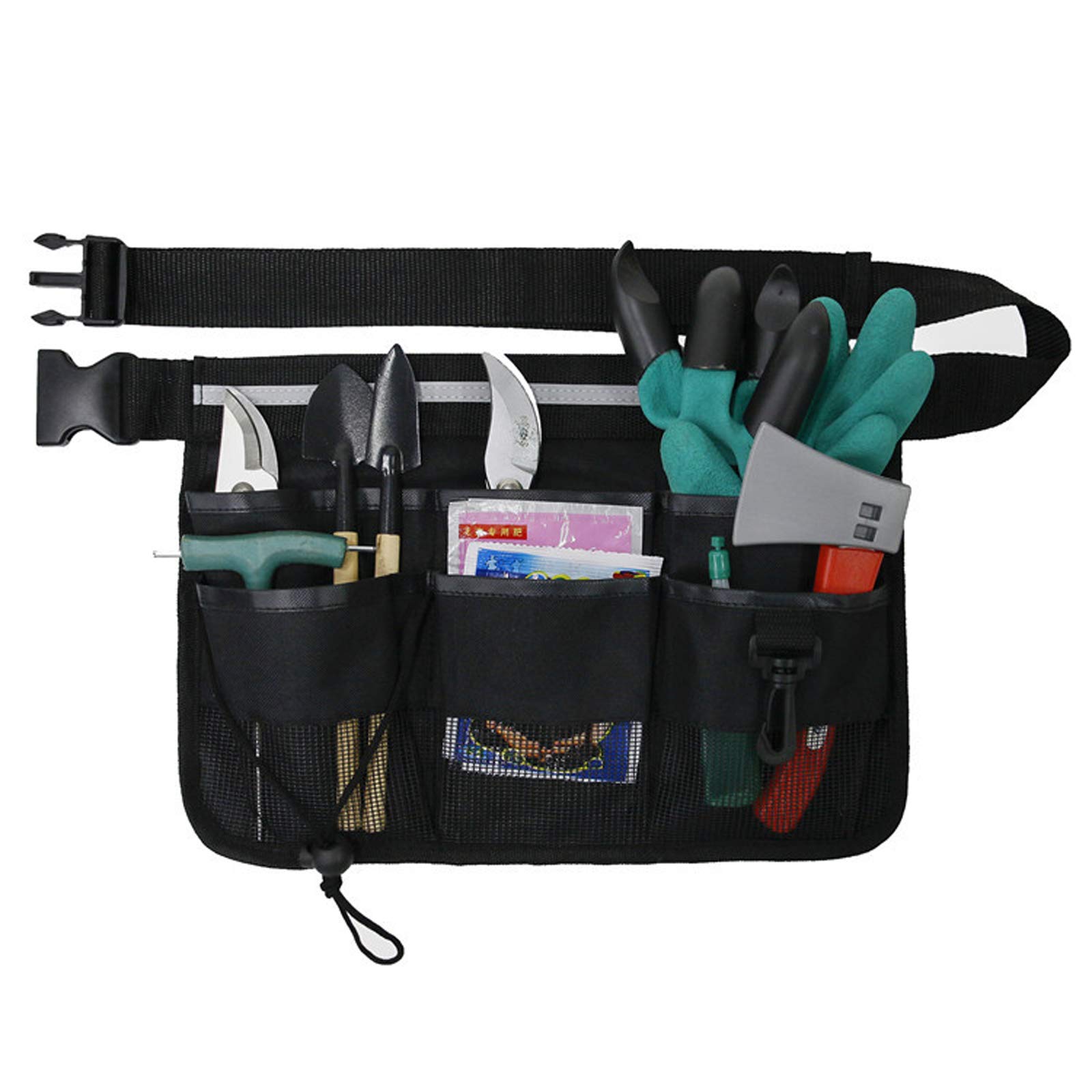 Heavy Duty Gardening Tool Belt with 7 Pockets - Durable Waist Apron for Garden Work, Mesh Organizer Pouch for Landscaping, Planting & Outdoor DIY Projects
