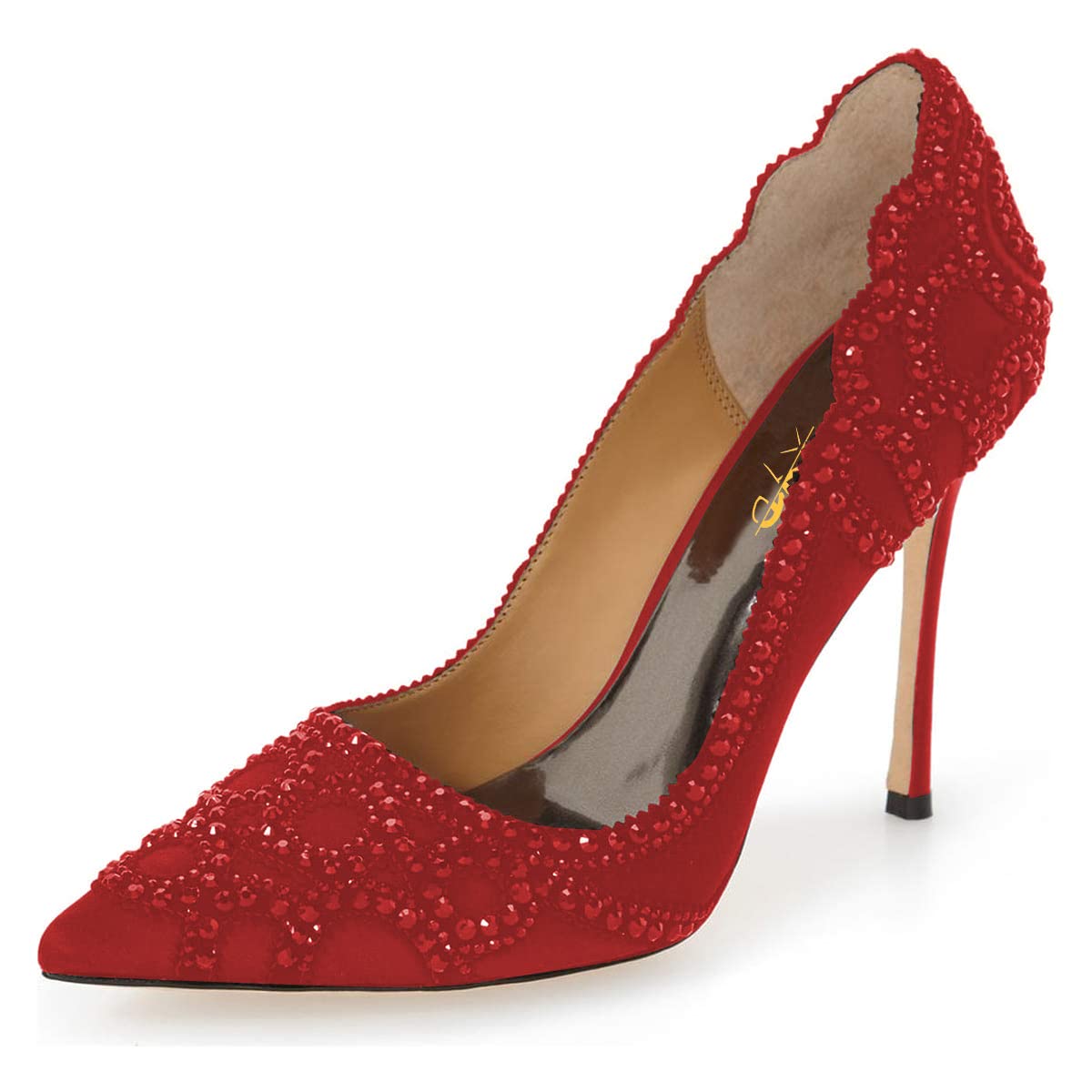 XYD Women's Rhinestone Bridal High Heel Pumps - Pointed Toe Stilettos Wedding Shoes for Bride, Party & Evening Events - Elegant Satin Slip-On Dress Shoes for Prom, Ball & Special Occasions