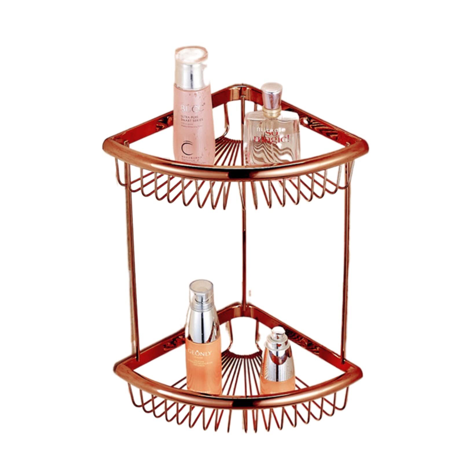 Rose Gold Brass Bathroom Accessories Set - Wall Mounted Towel Rack with Storage Basket, Modern Bathroom Hardware for Hanging Towels & Organizing Toiletries | Perfect for Spa-Style Bathrooms & Luxury Home Decor