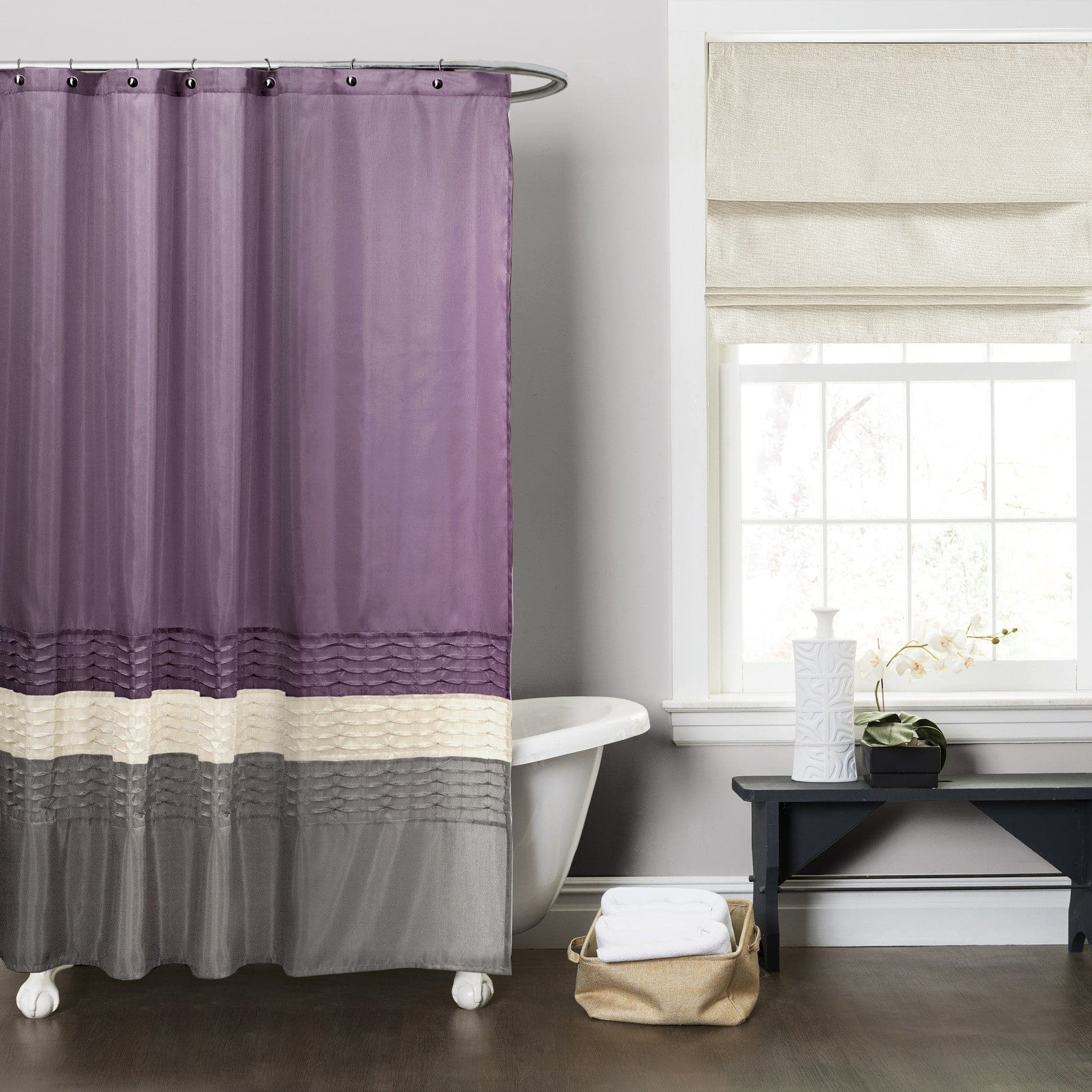 Waterproof Polyester Fabric Bath Shower Curtain with 12 Hooks - Elegant Floral Design for Bathroom Decor, Perfect for Home, Hotel, and Spa Use