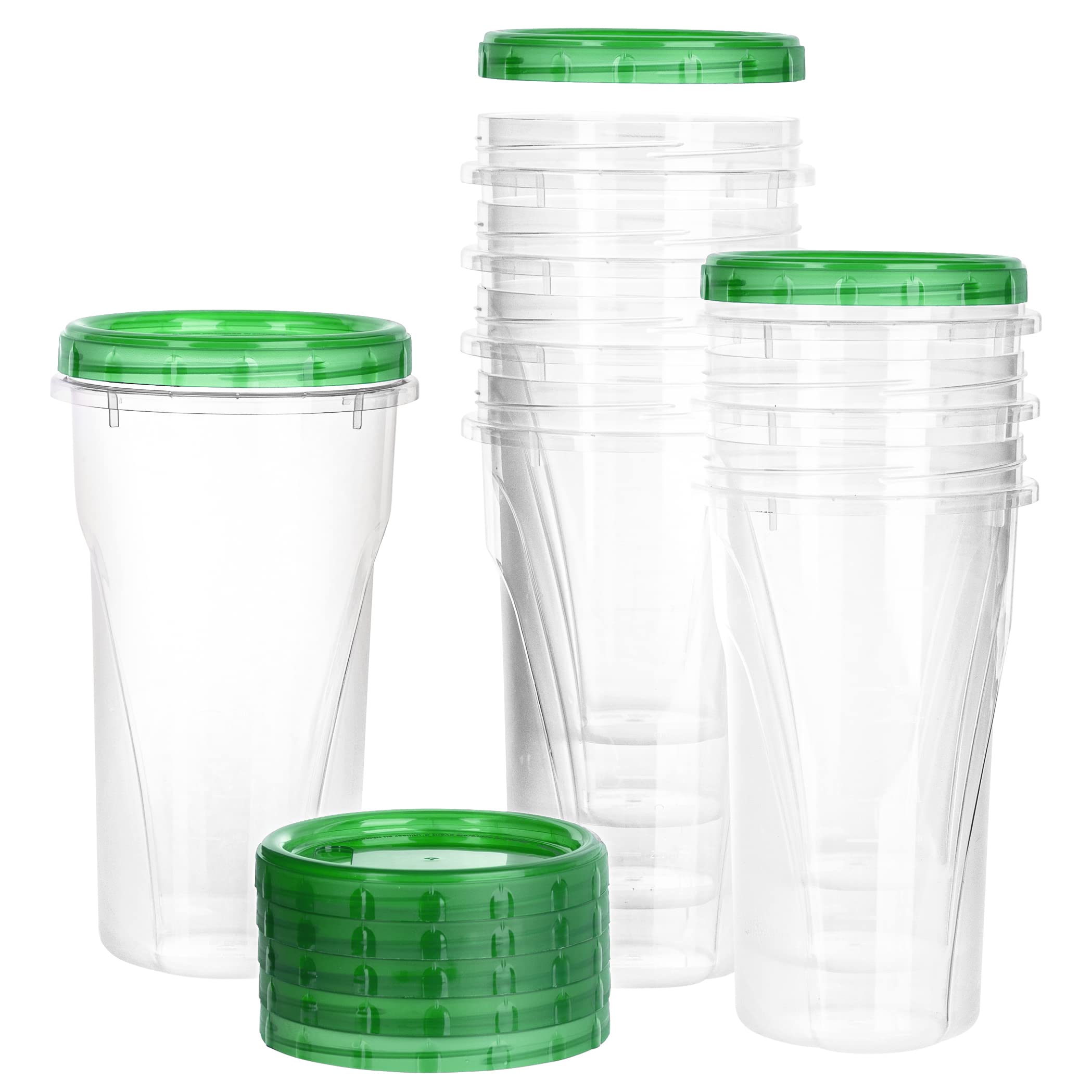 PLASTICPRO 48oz Clear Deli Containers with Green Twist Lids - 4 Pack Reusable, Stackable, Freezer Safe Food Storage Containers for Meal Prep, Leftovers & Restaurant Takeout