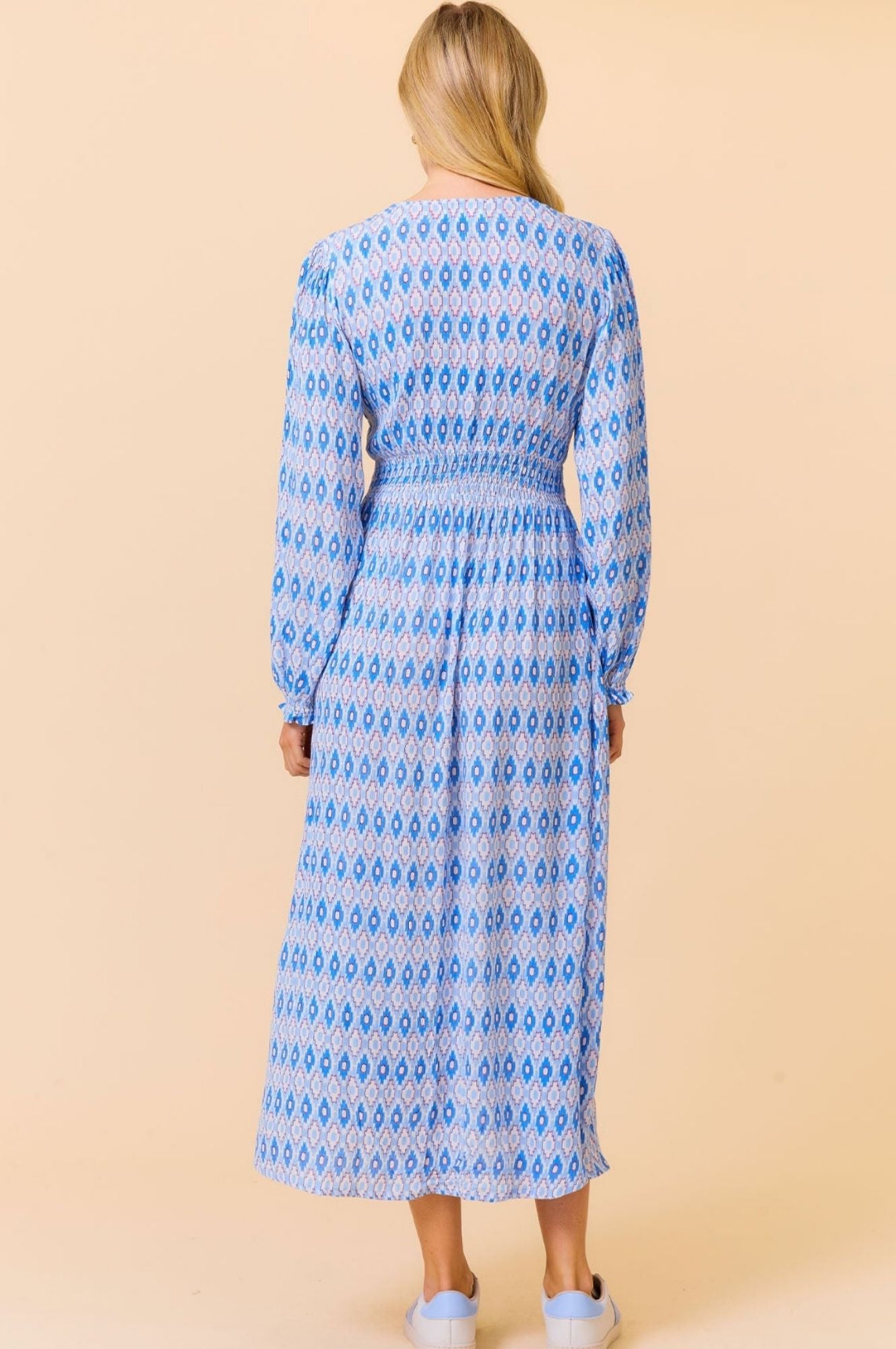 Camila Dress - Aztec Print Light Blue & Red Floral Maxi Dress for Women | Boho Chic Summer Dress for Beach, Vacation & Casual Wear
