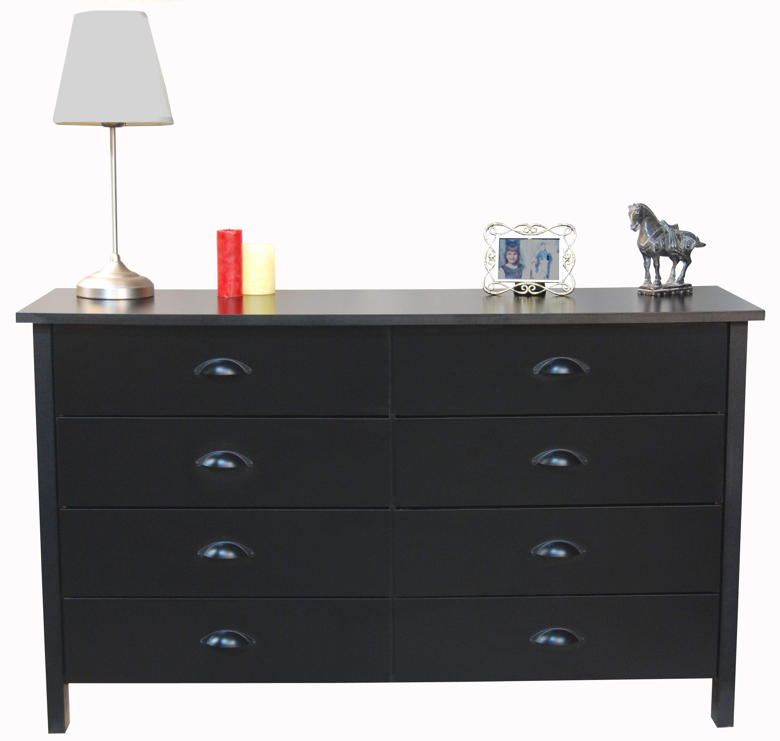Venture Horizon 8-Drawer Nouvelle Dresser - Modern Black Wooden Chest of Drawers for Bedroom Storage & Organization