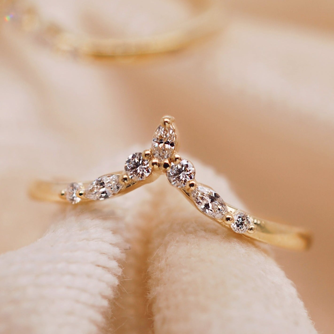 Grace Diamond Crown Chevron Band Ring – Elegant Wedding, Engagement & Anniversary Jewelry for Women – Perfect for Special Occasions & Everyday Glam