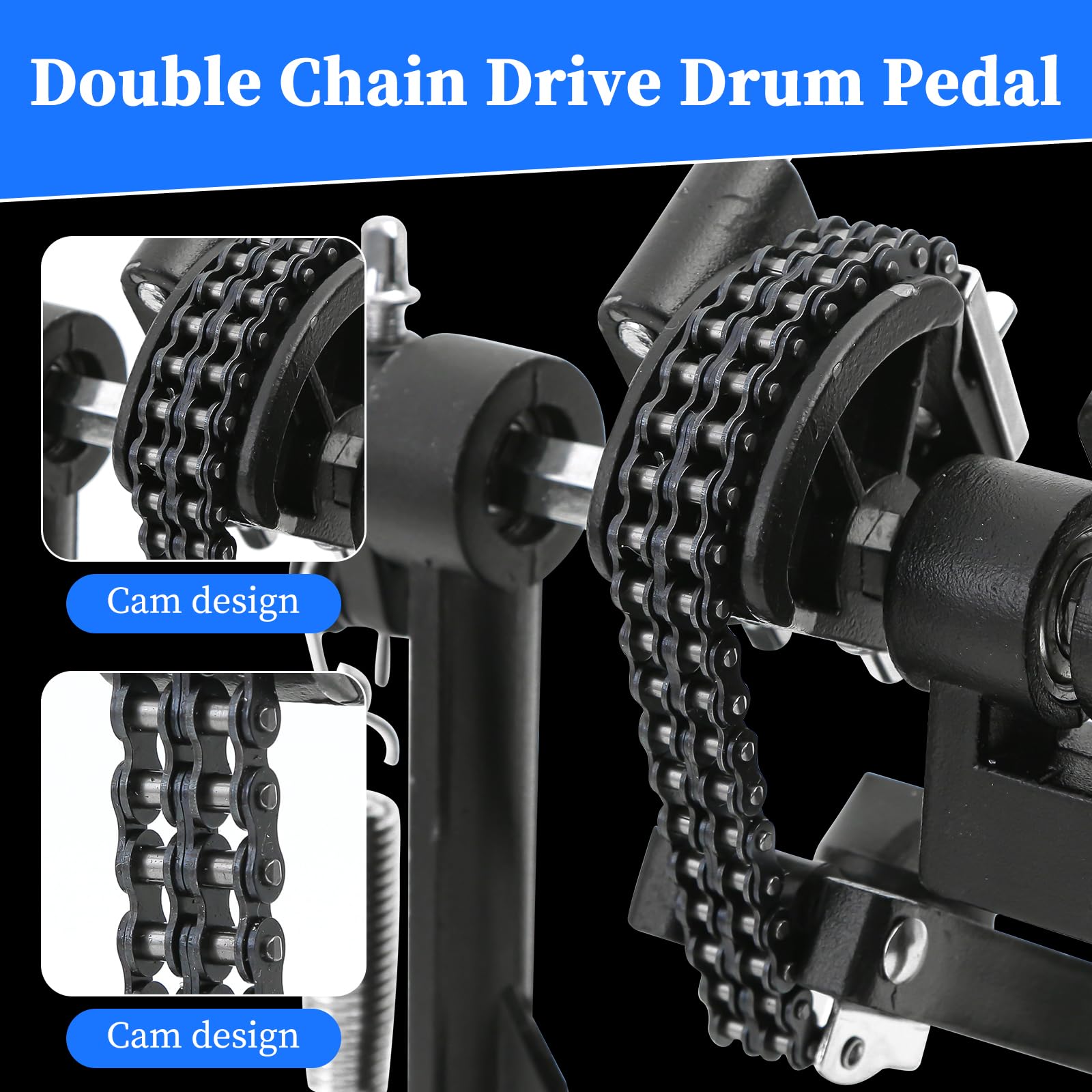 Double Bass Drum Pedal - Adjustable Beater Head & Chain Drive Kick Pedal with Drum Key | Perfect for Drum Sets & Electronic Drums | Stage Performances & Home Practice