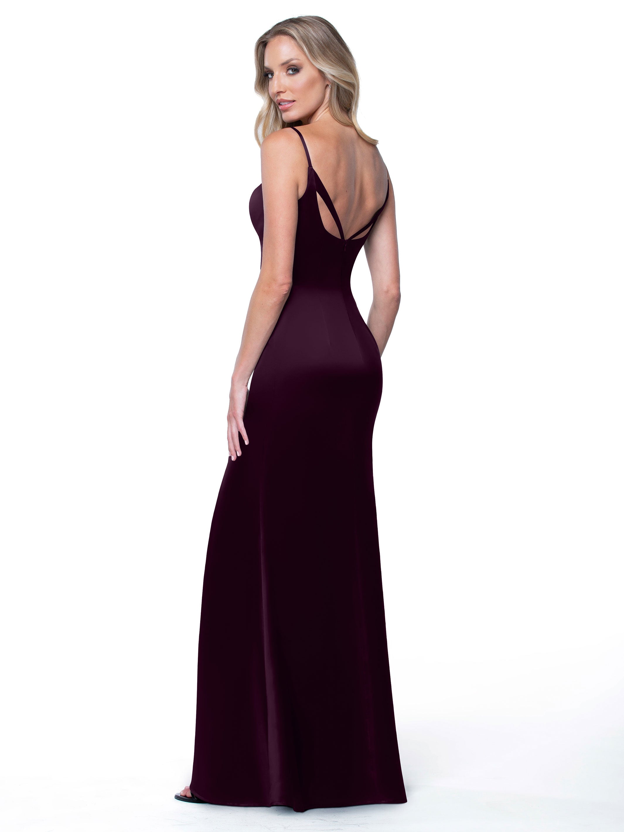 Elegant 80132 Fit and Flare Satin Bridesmaid Dress with High Slit - Perfect for Weddings, Prom, and Formal Events