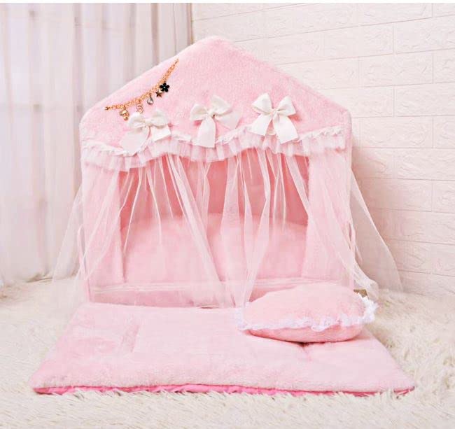 Handmade Princess Pet Bed for Small Dogs & Cats - Washable Removable Sofa Cushion with Frame Cover, Warm Cozy Tent House (Pink, Medium) - Perfect for Indoor Lounging & Nap Time Comfort