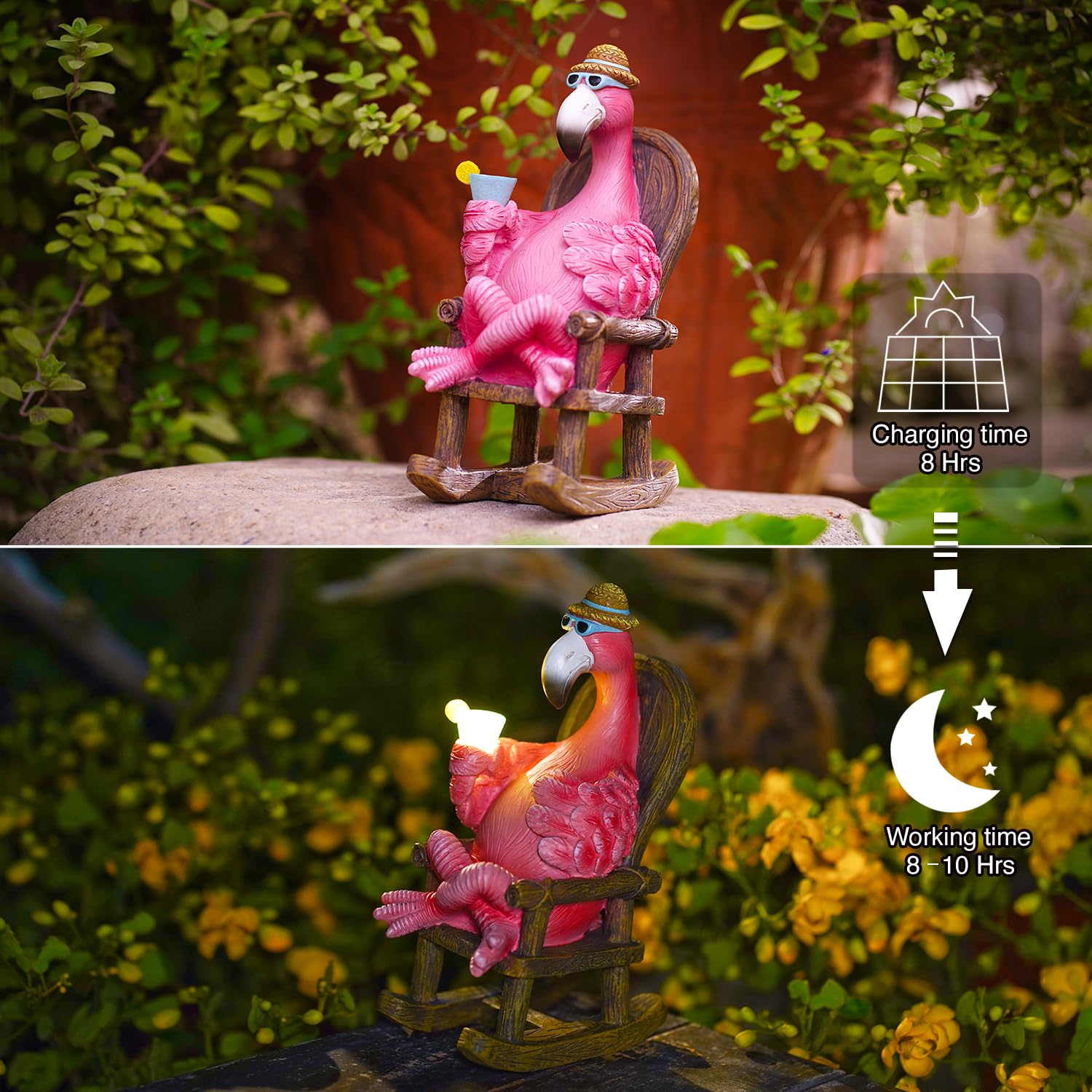 Goodeco Solar Flamingo Statue Outdoor - Eco-Friendly Pink Garden Decor, Perfect Birthday or Mother's Day Gift, 8.1 Inches Tall, Ideal for Fairy Gardens, Patios, and Backyard Landscaping