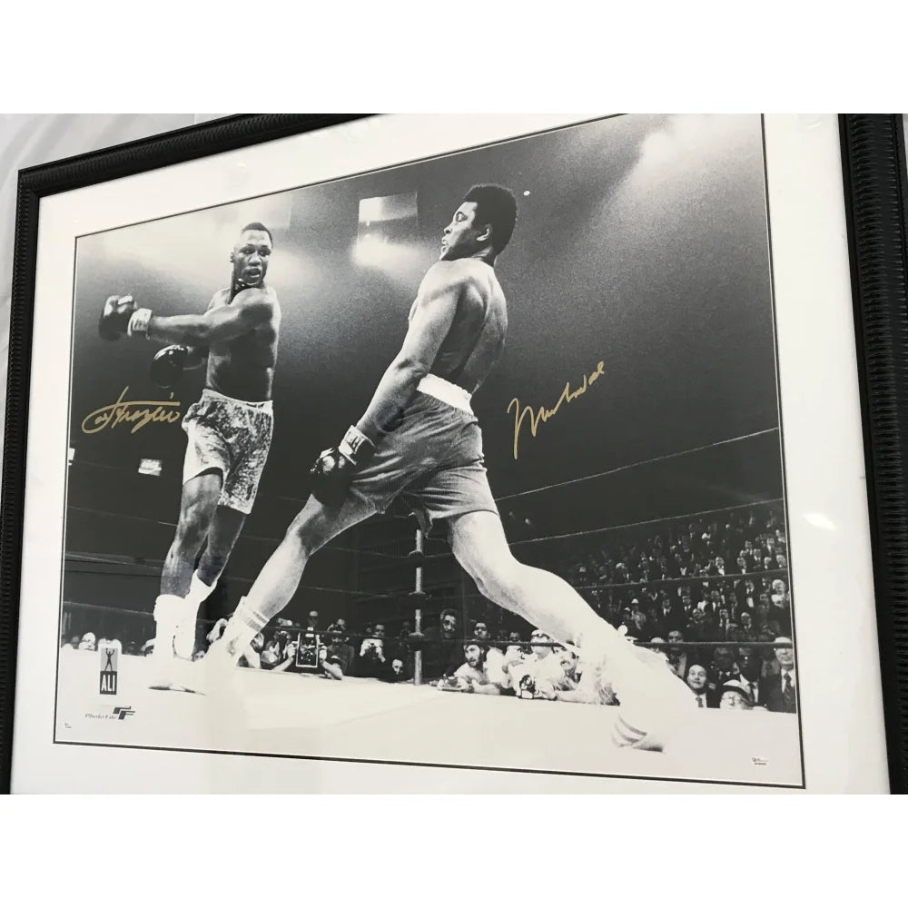 Authentic Muhammad Ali & Joe Frazier Dual Signed 30x40 Framed Photo with COA - Boxing Memorabilia for Collectors & Sports Fans - Perfect for Man Cave, Office Decor & Gift