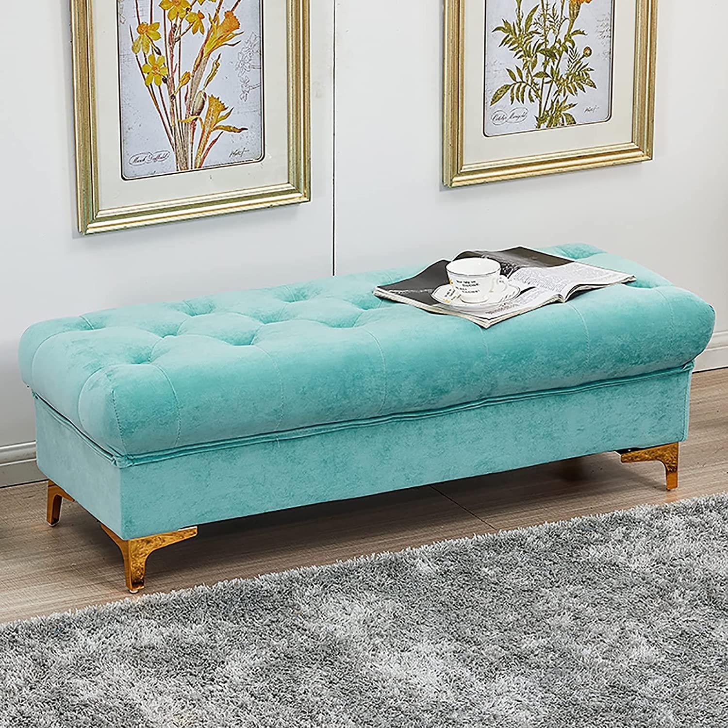 Luxury Velvet Storage Ottoman Bench with Premium Upholstery - Multifunctional Footrest, Shoe Bench & Seat for Bedroom, Living Room & Hallway | Perfect for Small Space Organization & Extra Seating