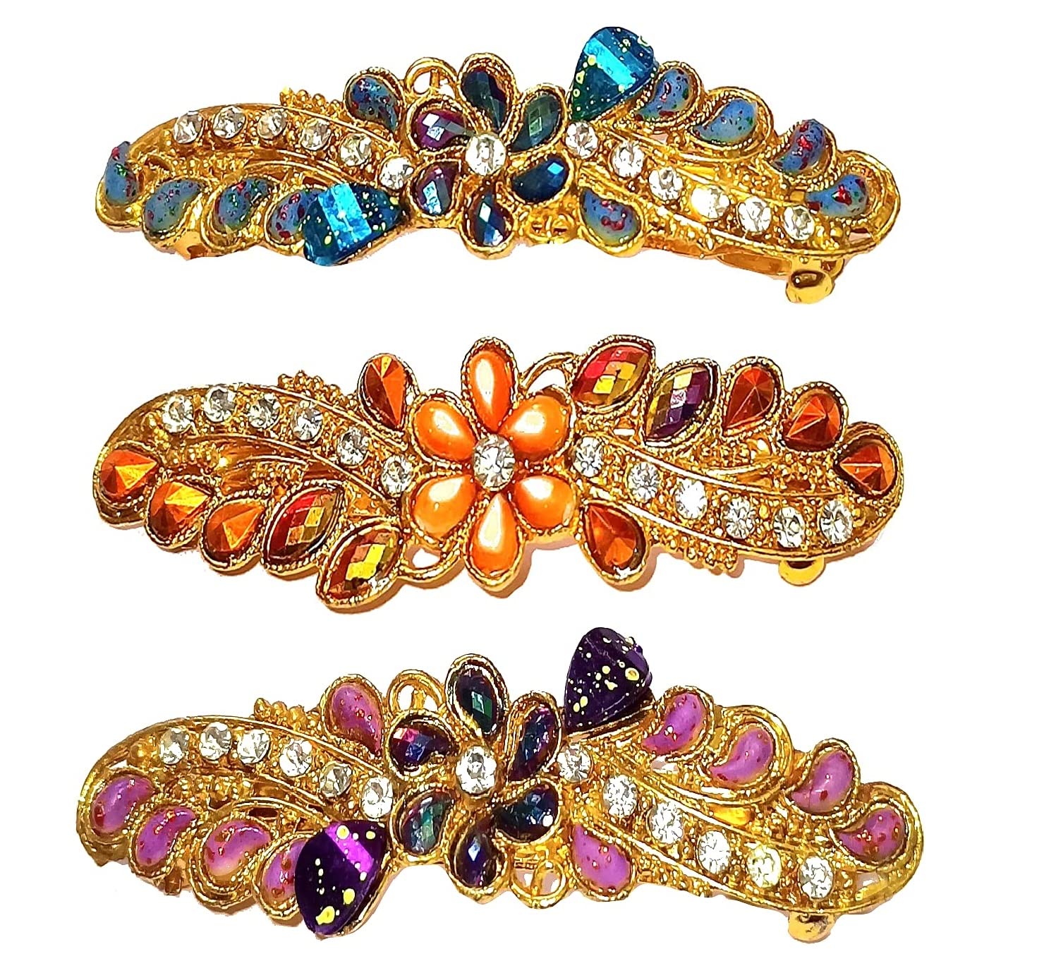 Trendy Metal Hair Claw Clips for Women - Multi Design Hair Clamps & Barrettes - Pack of 3 Random Styles - Perfect for Updos, Ponytails & Everyday Hairstyles