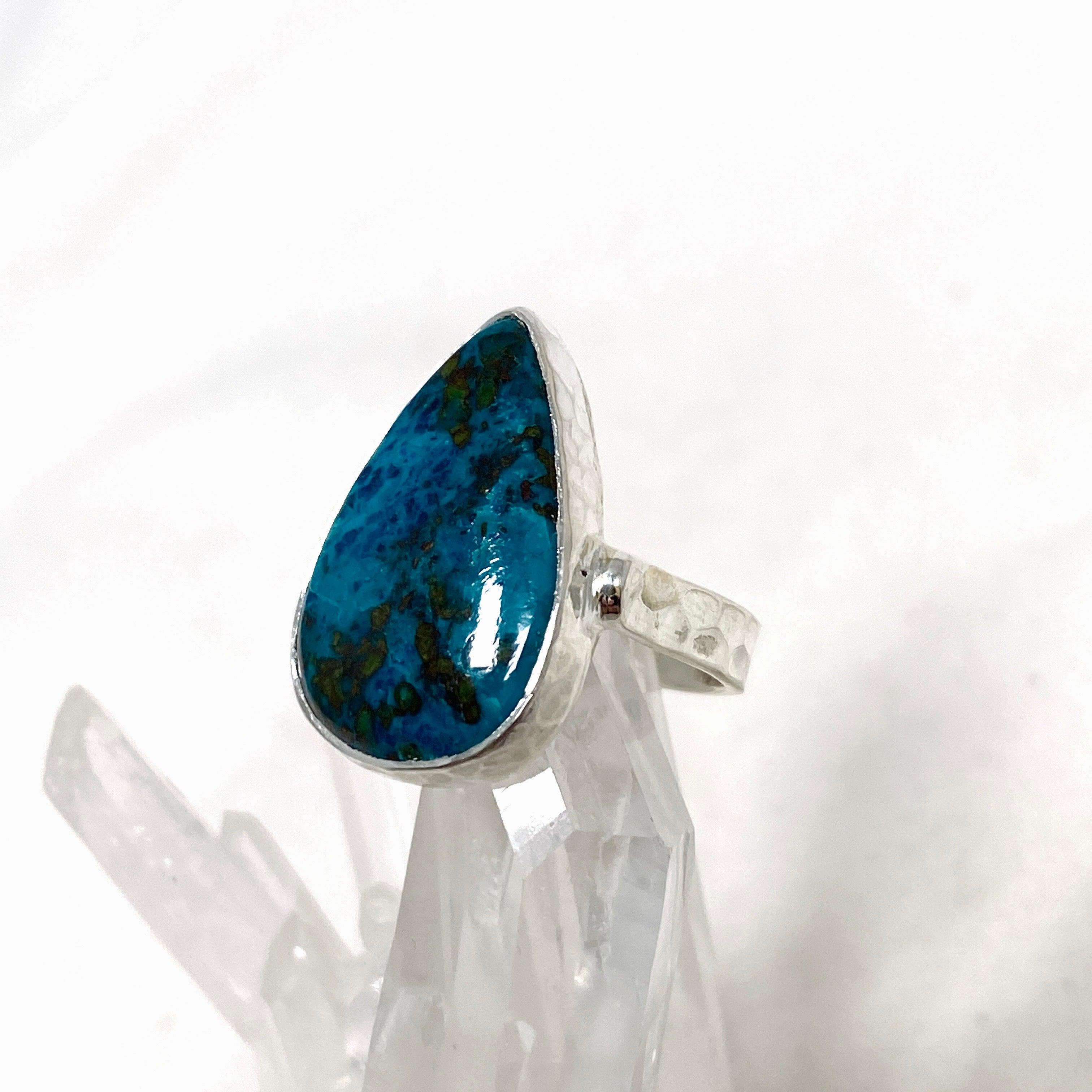 Shattuckite Teardrop Ring with Hammered Band - Size 8 - KRGJ3220 - Perfect for Boho Jewelry Lovers & Spiritual Healing