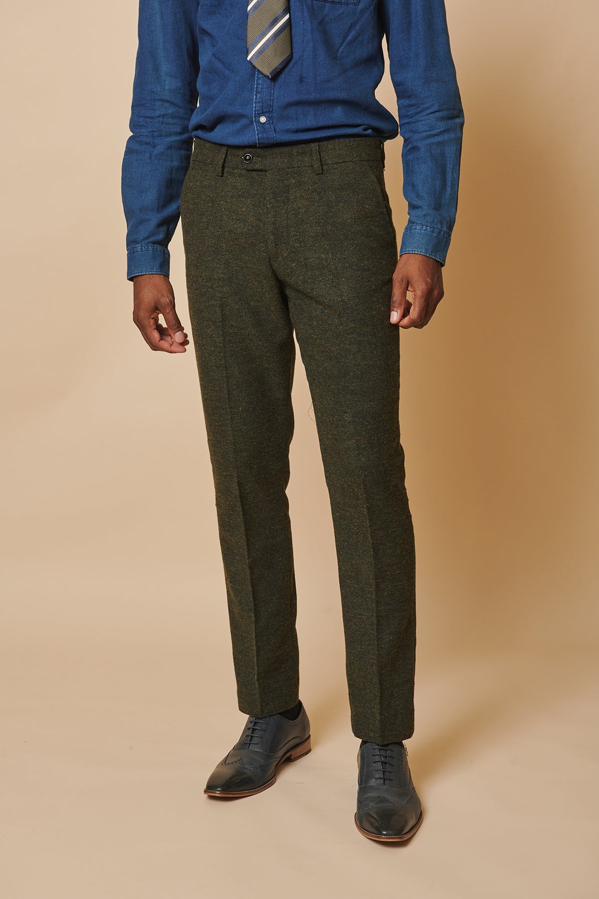 Marlow Olive Green Tweed Trousers for Women - Classic Vintage High Waist Pants | Perfect for Office, Casual Wear & Fall Fashion