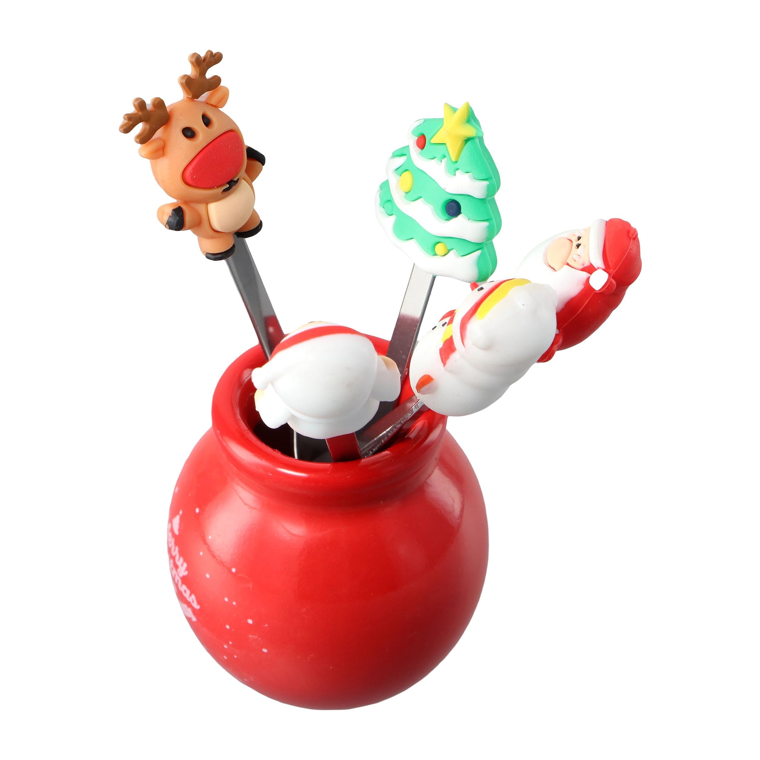 Premium Stainless Steel Food Picks with Ceramic Jars - Cute Cartoon Animal Fruit Forks with Silicone Handles for Cheese, Appetizers, Party Platters & Holiday Gatherings (Christmas, Thanksgiving, Birthday Celebrations)