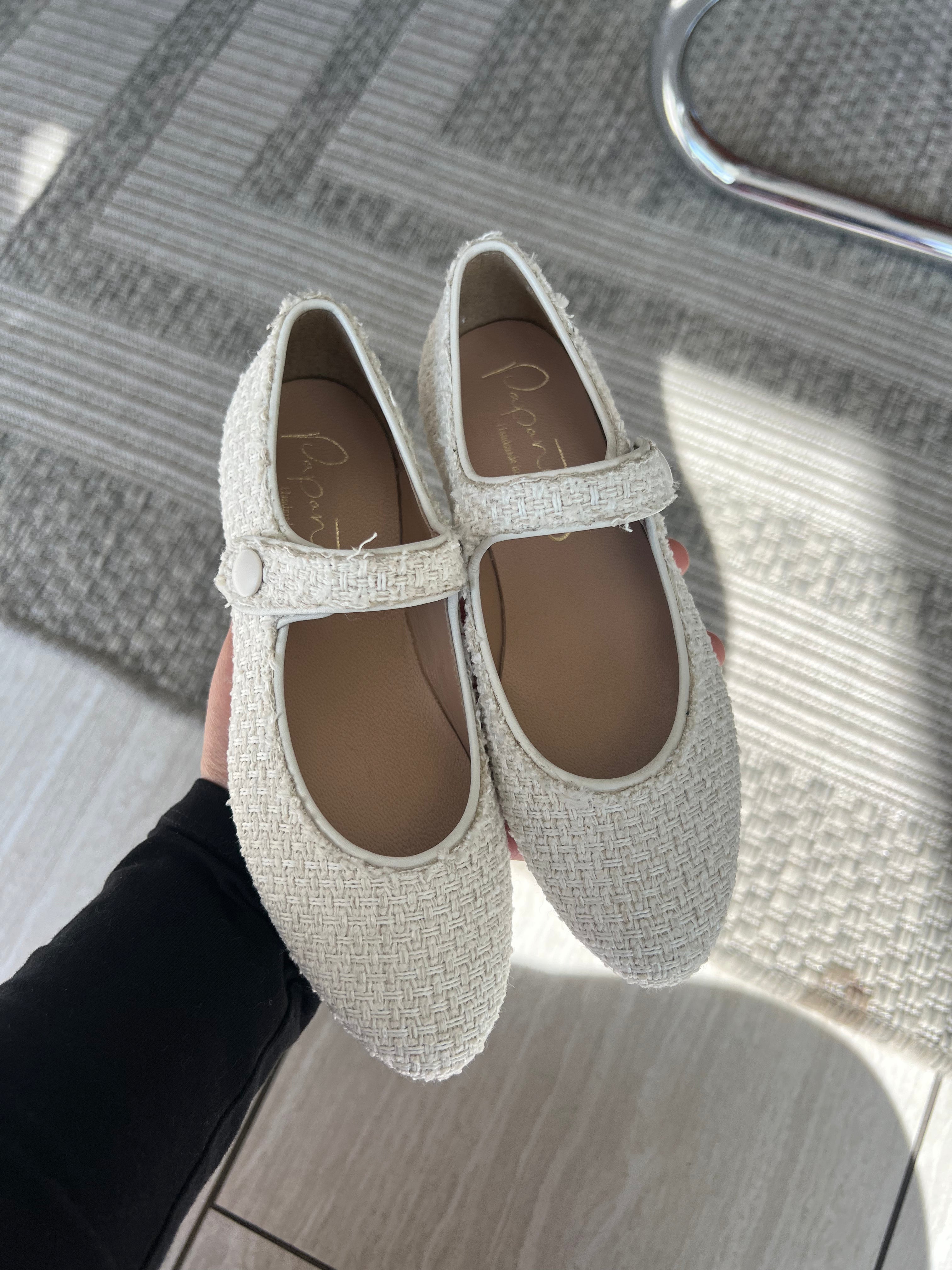 Elegant White Linen Pointed Toe Mary Jane Flats - Comfortable Women's Dress Shoes for Office, Wedding & Special Occasions