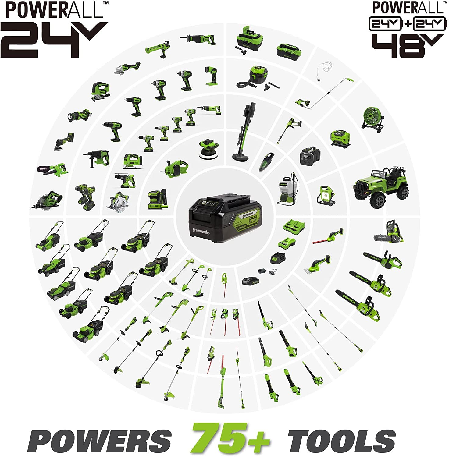 Greenworks 24V 22-Inch Cordless Hedge Trimmer with Rotating Handle - Includes (1) 1.5Ah USB Battery & Charger + 24V Axial Blower (90 MPH/320 CFM) - Perfect for Landscaping, Yard Maintenance, and Professional Gardening