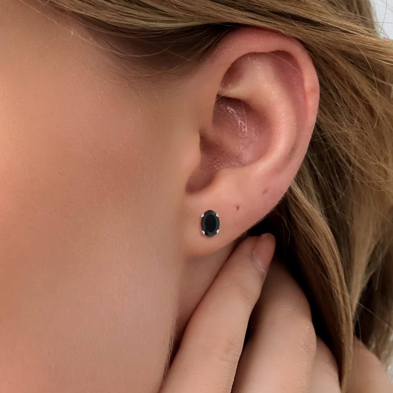 14K White Gold Oval Birthstone Stud Earrings for Women & Men | 7x5mm Gemstone | Perfect for Gifts, Anniversaries & Everyday Wear