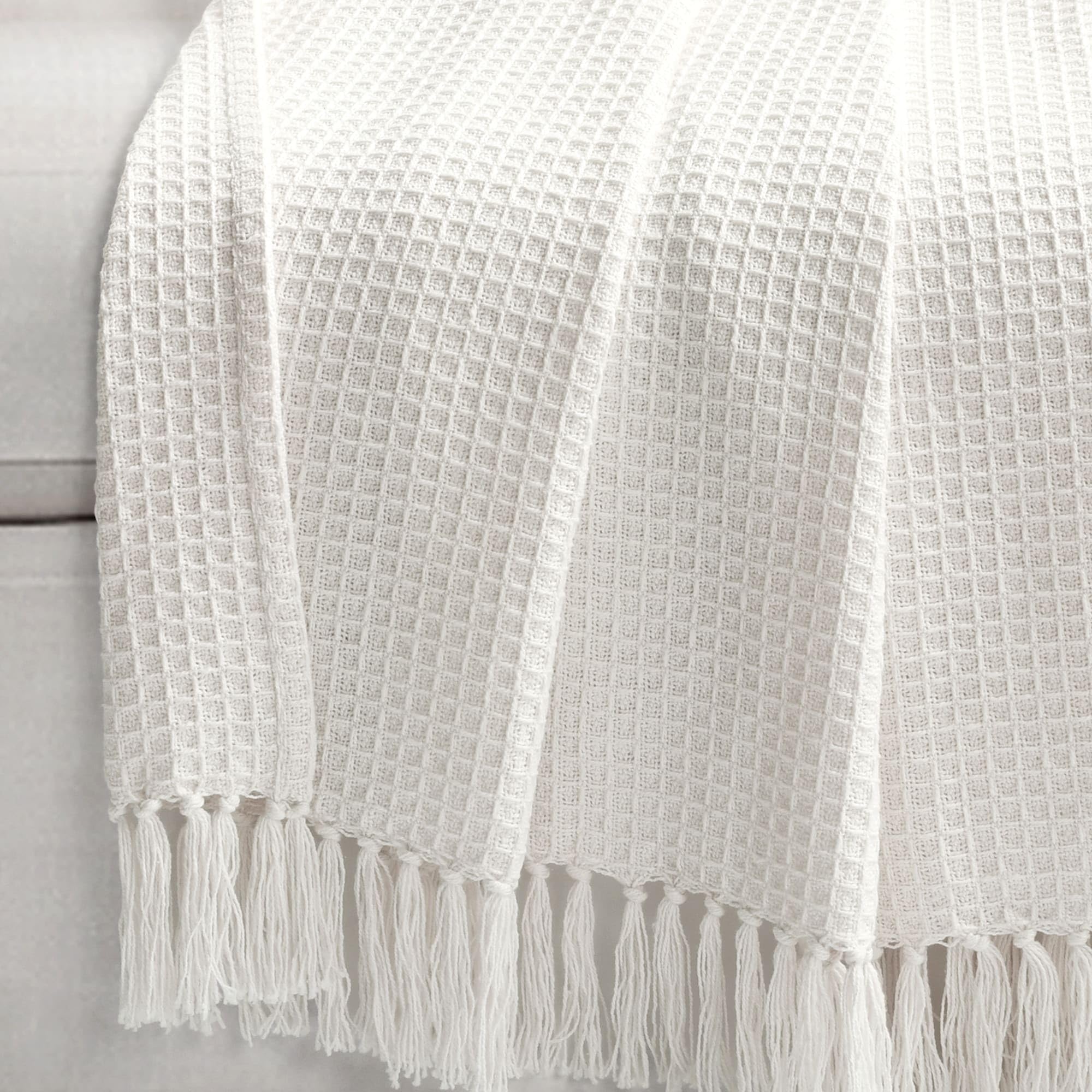Lush Decor Waffle Cotton Knit Throw Blanket - Soft White Single Size 50