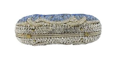 Izoa Enchanted Crystal Clutch Purse - Silver Blue Evening Bag for Women, Elegant Rhinestone Wedding Clutch, Perfect for Prom, Party & Special Occasions