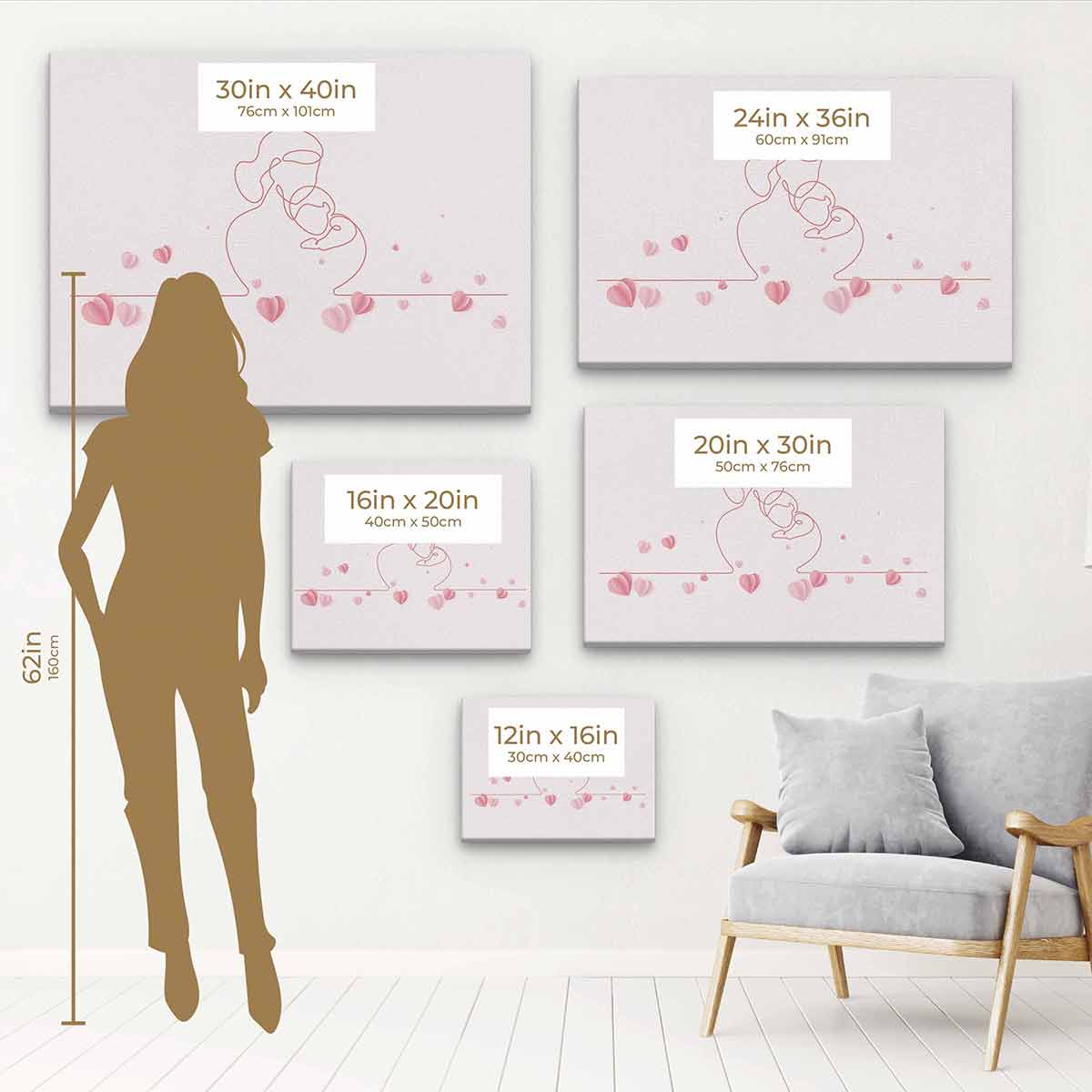 Pink Mother and Child Wall Art Canvas 7228 - Heartwarming Nursery Decor, Perfect for Baby Room & Family Home Decorations