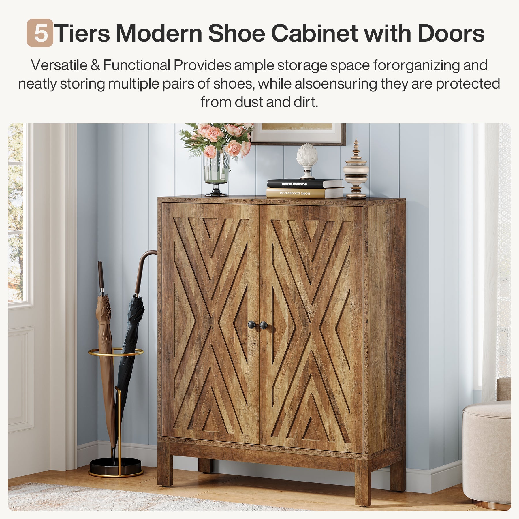 20 Pairs Shoe Cabinet Organizer - 5 Tier Adjustable Shoe Rack Storage for Entryway, Closet & Bedroom - Space Saving Shoe Shelf for Sneakers, Boots & Heels