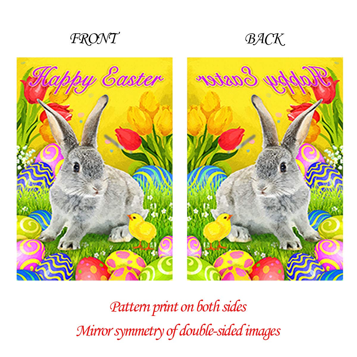 Happy Easter Bunny & Eggs Tulips Outdoor Yard Flag - 28