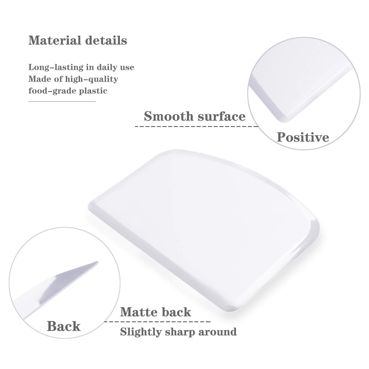 DOERDO 3-Piece Flexible Food Safe Plastic Dough Scraper Set - Multi-Purpose Kitchen Tool for Baking, Cooking, Dough Cutting & Counter Cleaning (White) - Perfect for Home Bakers & Professional Chefs