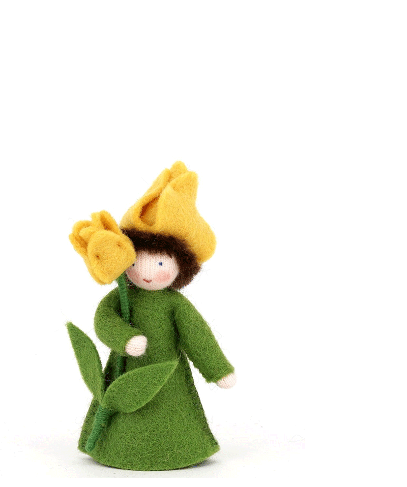 Handmade Waldorf Standing Yellow Tulip Doll - Natural Fiber Eco-Friendly Toy for Kids | Perfect for Waldorf Education, Pretend Play & Nursery Decor