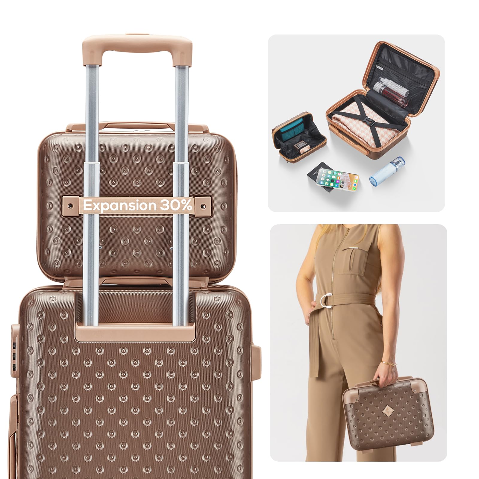 Joyway 20 Inch Hardside Carry On Luggage Set with Spinner Wheels - 3 Piece Airline Approved Suitcase 22x14x9 with Combination Lock (Brown) - Perfect for Business Travel & Weekend Getaways