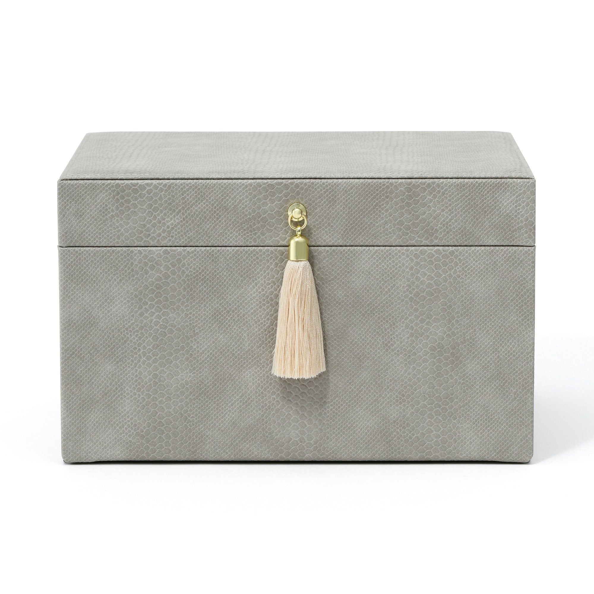 Flavia Large Gray Jewelry Box - Elegant Storage for Necklaces, Rings & Earrings - Perfect for Bedroom, Closet & Travel