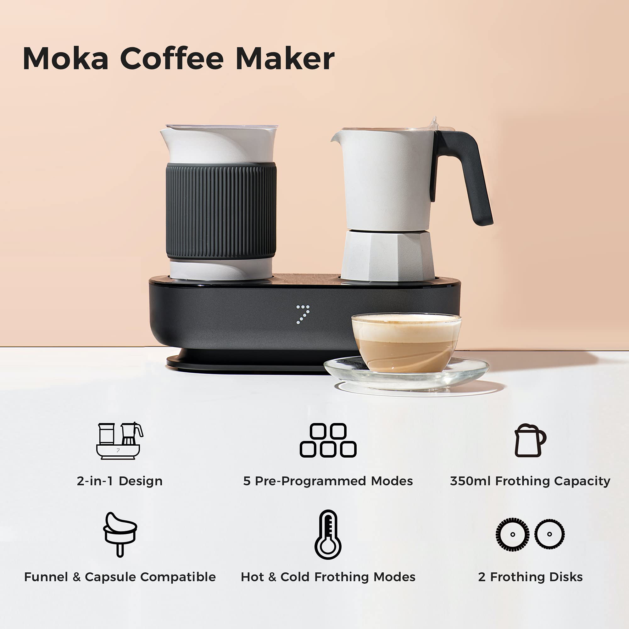 SEVEN&ME All-in-One Espresso Machine with Milk Frother - Electric Moka Pot for Latte, Cappuccino & Macchiato - One-Touch Smart Operation (8.66