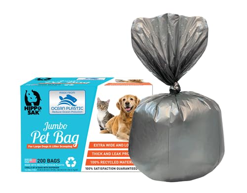 Hippo Sak® Extra Large Dog Waste Bags with Dispenser - 200 Count Eco-Friendly Poop Bags Made from Recycled Ocean Plastic | Perfect for Park Walks, Backyard Cleanup & Travel Use