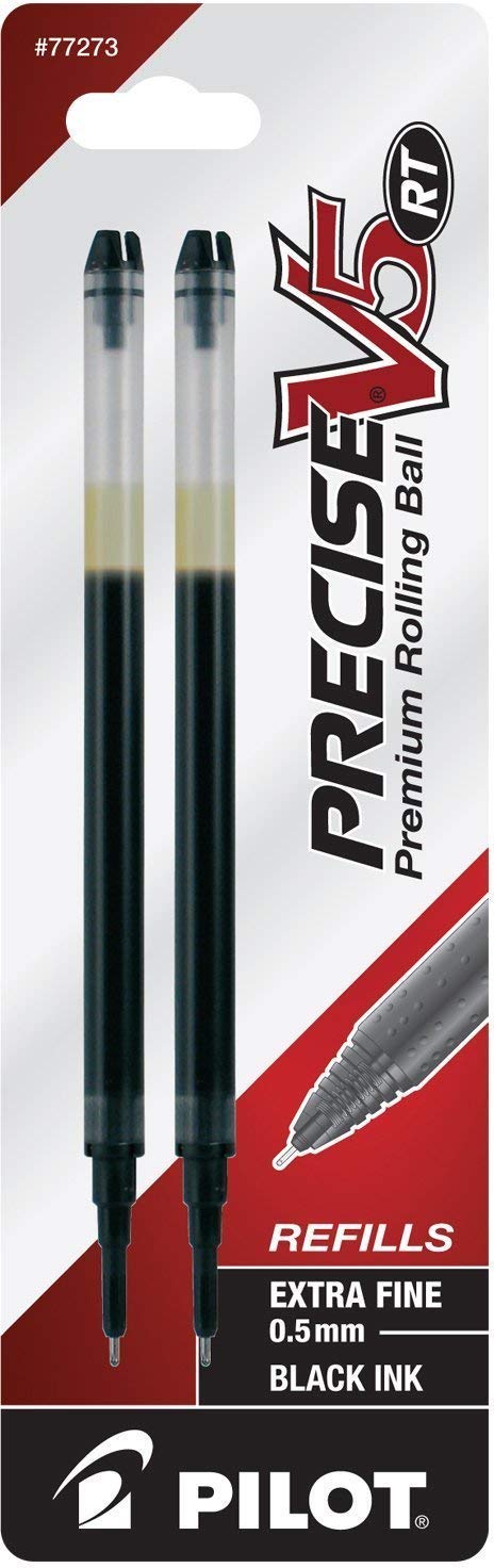 Pilot Precise V5 RT Liquid Ink Refill Value Pack - 6 Extra Fine Point Black Ink Cartridges (77273) for Retractable Rolling Ball Pens | Perfect for Office, School & Note Taking