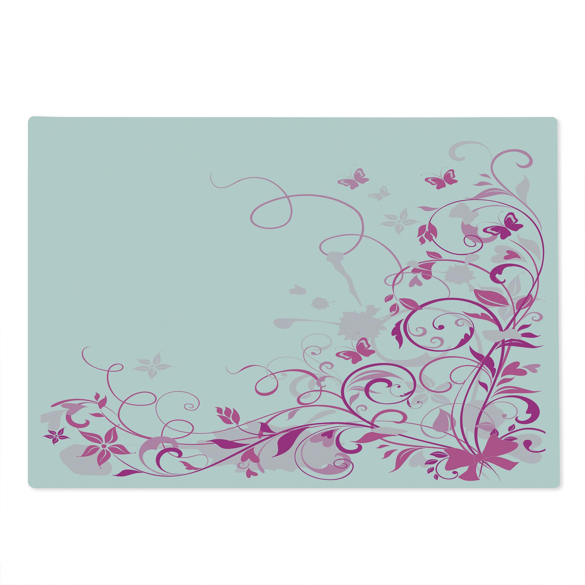 Ambesonne Rose Tempered Glass Cutting Board - Large Decorative Serving Tray with Swirling Leaves, Blossoms & Butterflies Design in Rose Pink & Magenta | Perfect for Cheese Platters, Charcuterie Display & Kitchen Decor