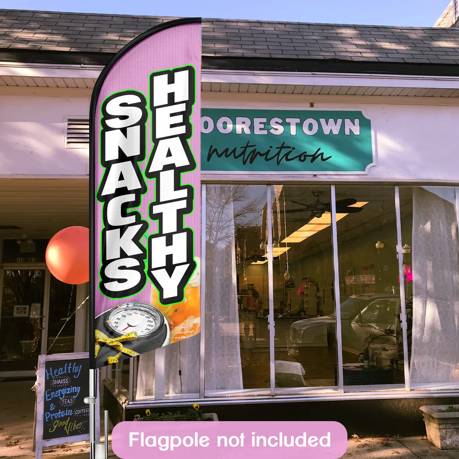 8FT Healthy Snacks Themed Feather Flag - Vibrant Polyester Advertising Swooper Flag for Business Promotion, Fade Resistant & Weatherproof (Flagpole Not Included) - Perfect for Grocery Stores, Health Food Shops, and Outdoor Events