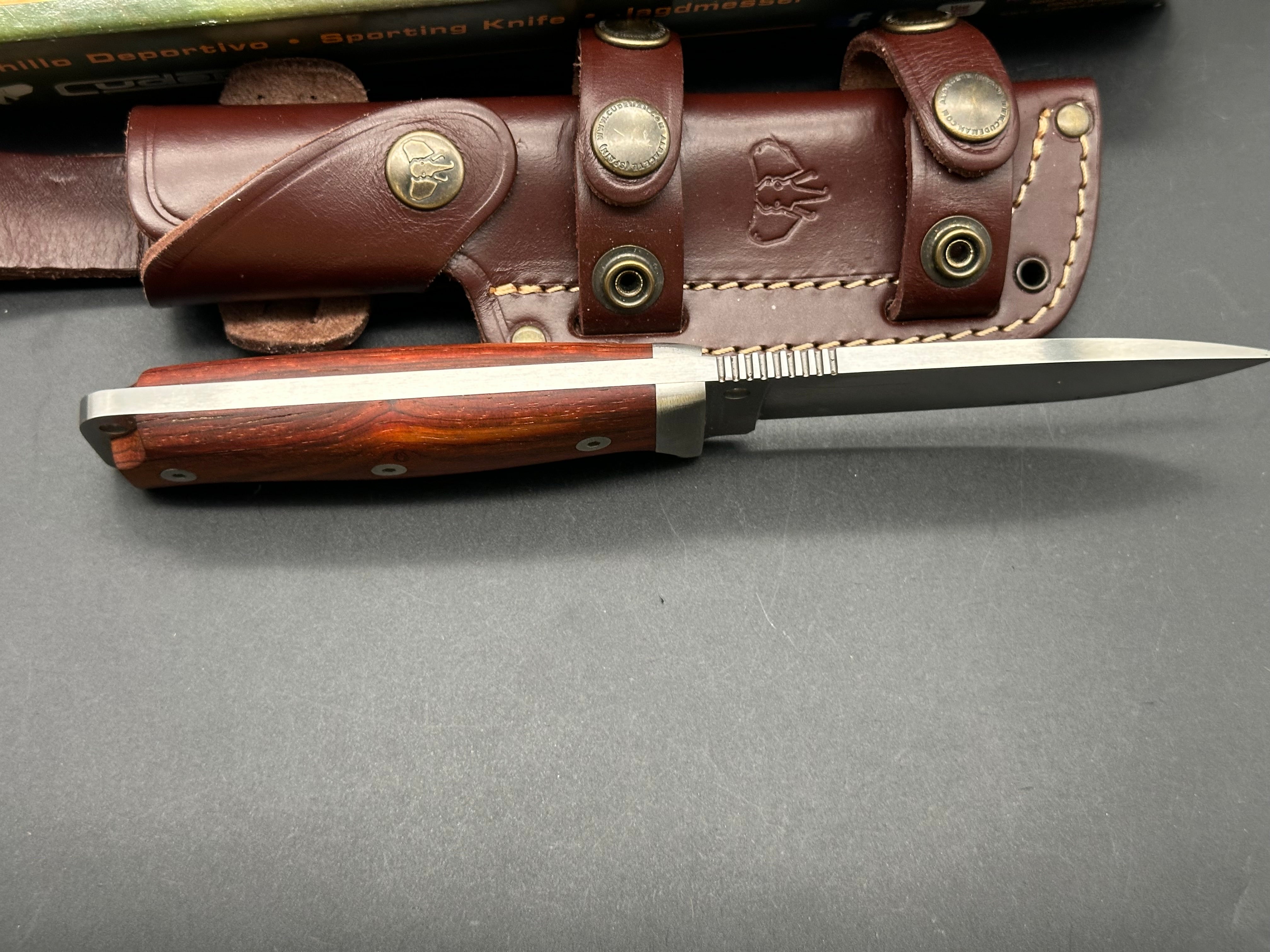 Cudeman 120K MT5 Survival Knife with Cocobolo Wood Handle - Drop Point Blade for Outdoor Camping, Hunting & Bushcraft