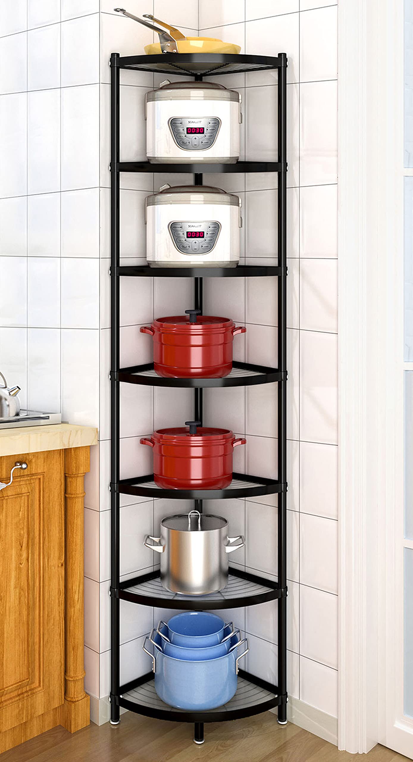 7-Tier Stainless Steel Kitchen Pot Rack - Space Saving Cookware Storage Organizer with Multi-Layer Corner Shelves for Pots, Pans & Utensils - Perfect for Small Kitchens & Pantry Organization